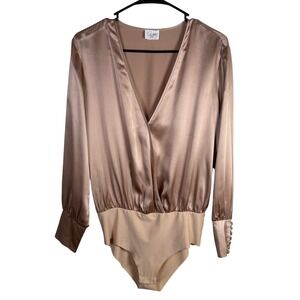 Cami NYC Silk Long Sleeve Bodysuit‎ Size Small Beige / Neutral